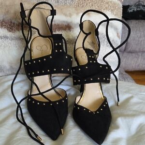 Jessica Simpson Black Heels with Gold Accents